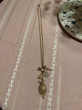 Gold Leaf Pendant Necklace with Charms - (Women’s Jewelry)